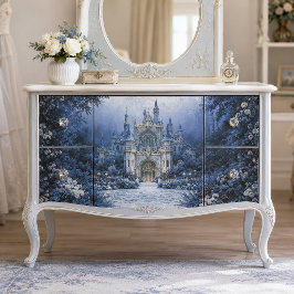 Mondbeschienenes blaues Schloss Decoupage Seidenpapier