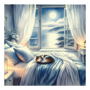 Mondbeschienenes Küsten-Schlafzimmer mit schlafend Fotodruck