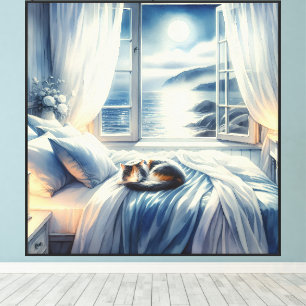 Mondbeschienenes Küsten-Schlafzimmer mit schlafend Leinwanddruck