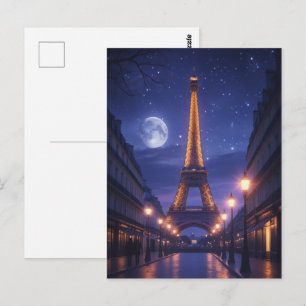 Mondbeschienenes Paris – Romantischer Eiffelturm N Postkarte