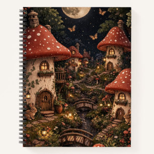 Mondbeschienenes Pilzdorf Fantasy-Kunst Notizbuch