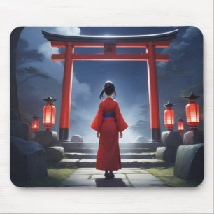 Mondbeschienenes Schrein-Tor-Nachtlandschaft-Anime Mousepad