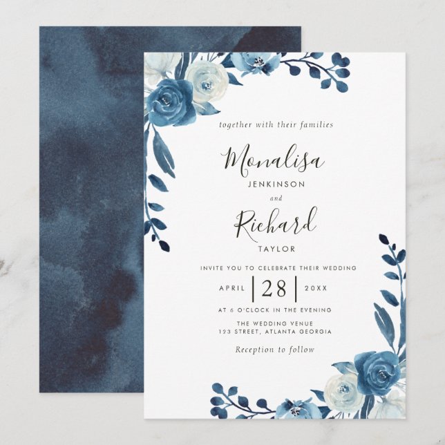 Mondblumen Hochzeitseinladung Einladung (Vorne/Hinten)