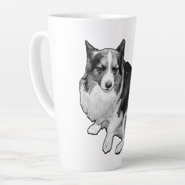 Monddot Corgi Sips Milchtasse (Linke Ecke)