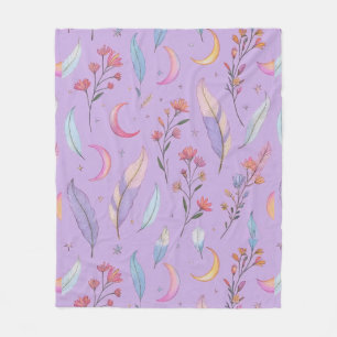 Monde, Blume und Federn Pastell Lila Fleecedecke