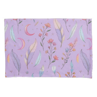 Monde, Blume und Federn Pastell Lila Kissenbezug