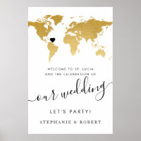 Monde Carte Voyage Mariage Gold Affiche de bienven