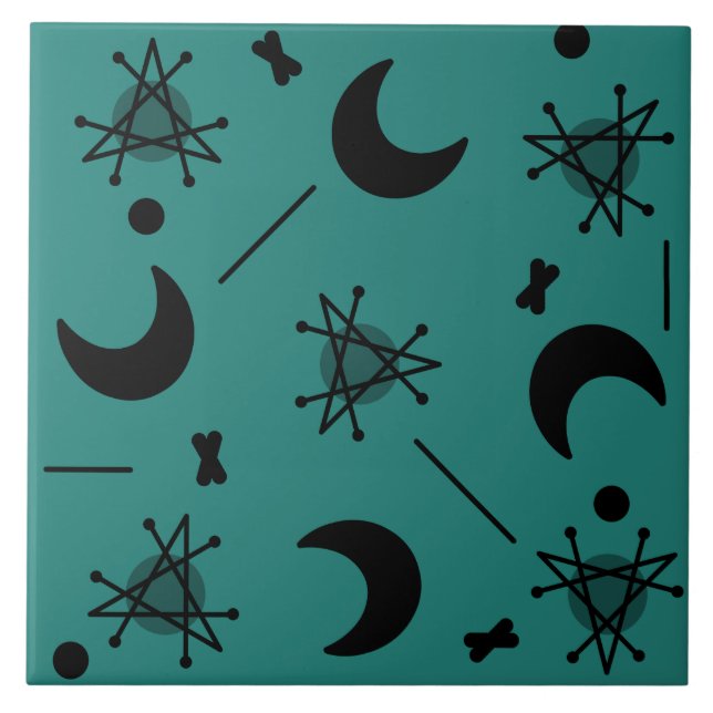 Monde & Stars Atomzeitalter Abstrakt Aquamarin Fliese (Vorderseite)