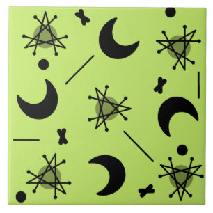 Monde & Stars Atomzeitalter Abstrakte Kartreuse Gr Fliese