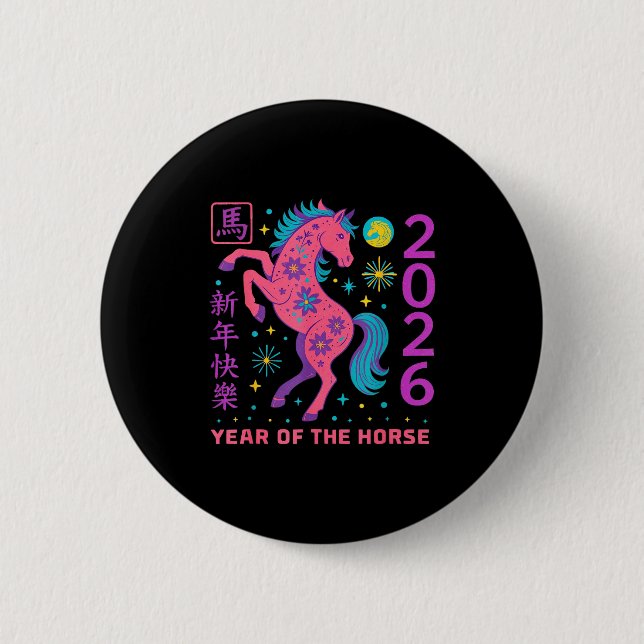 Mondenneujahr Frohes chinesisches Neujahr des Pfer Button (Vorderseite)