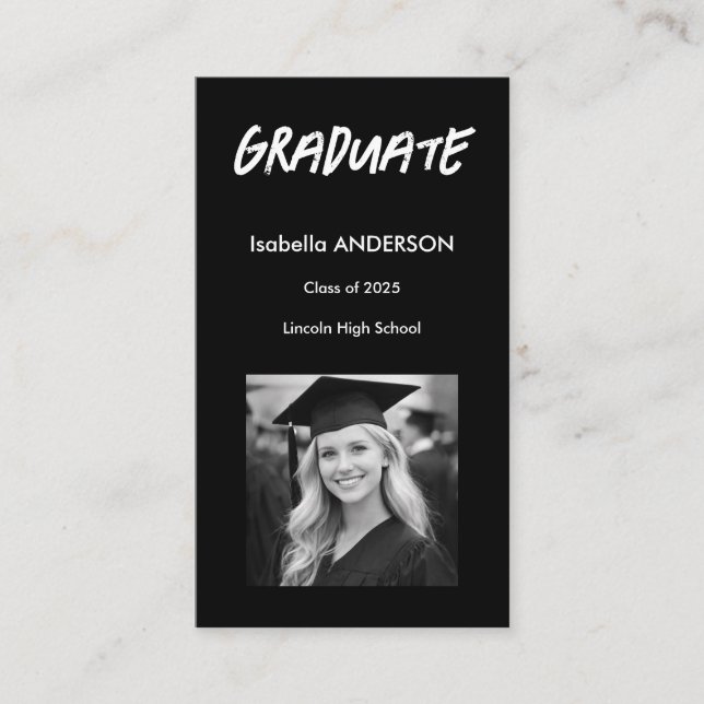 Mondern Black and White Graduation  Visitenkarte (Vorderseite)