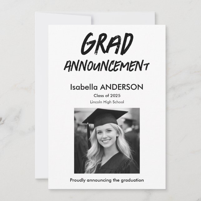MondernBlack and White Graduation Announcement Einladung (Vorderseite)