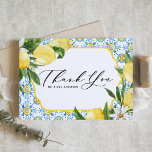 Mondfeiern und Blüten mediterrane Hochzeiten Dankeskarte<br><div class="desc">Vielen Dank an Familie und Freunde, dass sie Teil Ihres besonderen Tages mit dieser schönen botanischen Dankeschön-Karte sind. Es zeigt Aquarellbilder von Zitronen und Zitronenblüten sowie ein mediterranes Muster. Diese botanische Dankkarte eignet sich hervorragend für Hochzeiten im Sommer und andere Veranstaltungen. Personalisieren Sie diese, indem Sie Ihre Daten hinzufügen. Diese...</div>