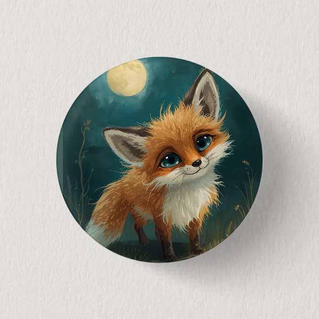 Mondfuchs, nächtlicher Wald  Button (Vorderseite)