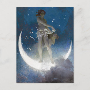 Mondgöttin in der Nacht, die Sterne verstreut Postkarte