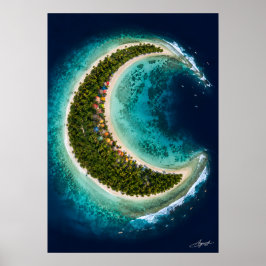 Mondhalbinsel mit Surfern in der Satellitenansicht Poster