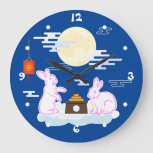 Mondhasen-Mondkuchen-Wolken des Mid-Autumn-Festiva Große Wanduhr