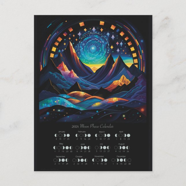 Mondkalender 2024 Mondkreislauf Südhalbkugel Postkarte (Vorderseite)