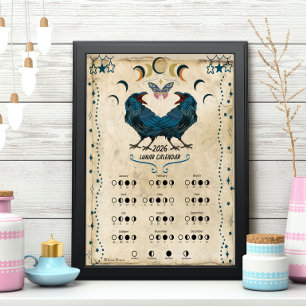 MONDKALENDER 2026,  Krähenmond, Wicca Hexenmond Poster