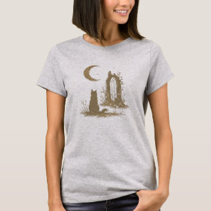Mondkatze Antike Ruinen Gothic Illustration T-Shirt