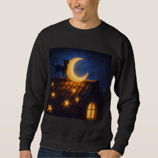 Mondkatze auf sternbedecktem Dach Sweatshirt