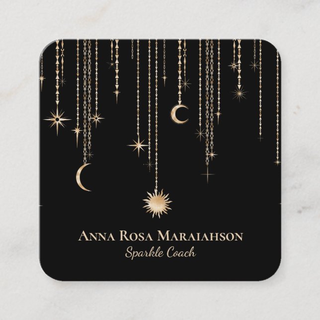 *~* Mondkosmische Sterne Gold Sparkus Sun Glitzer Quadratische Visitenkarte (Vorderseite)