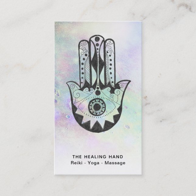 *~* Mondkratzer Hamsa Hand Fatima Rainbow Visitenkarte (Vorderseite)