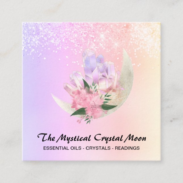 *~* Mondkristalle Floral Ombre Pfirsich Pink Glitz Quadratische Visitenkarte (Vorderseite)
