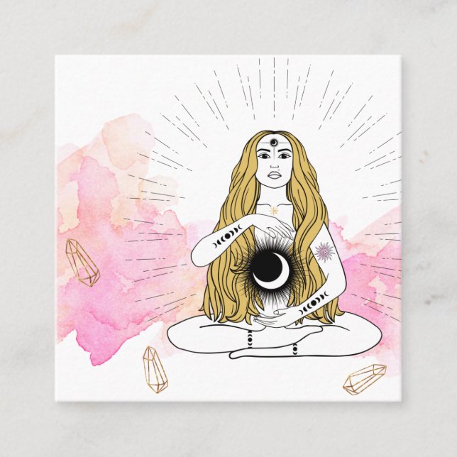 *~* Mondkristalle Kosmische Luna Goddess Gold Rays Quadratische Visitenkarte (Vorderseite)