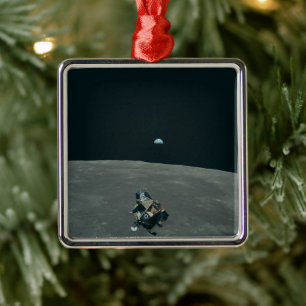 Mondlandefähre Apollo und Earthrise über dem Mond Ornament Aus Metall