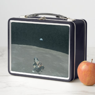 Mondlandefähre Apollo und Erdaufgang über dem Mond Metall Brotdose