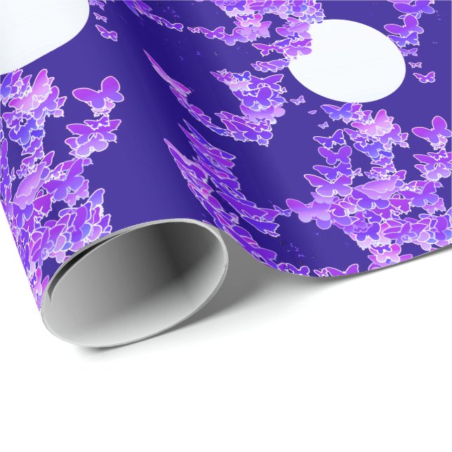 Mondlandschaft mit Schmetterlingen - lila, dunkelb Geschenkpapier (Rolleneckpunkt)