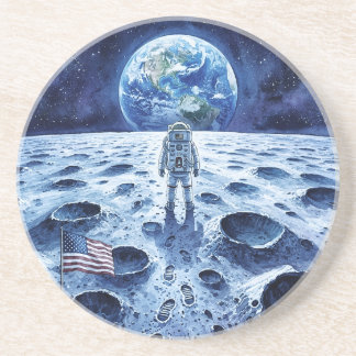 Mondlandung - Astronaut & amerikanische Flagge Getränkeuntersetzer