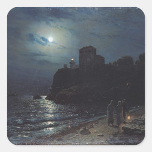 Mondlicht am Rande eines Sees, 1870 Quadratischer Aufkleber