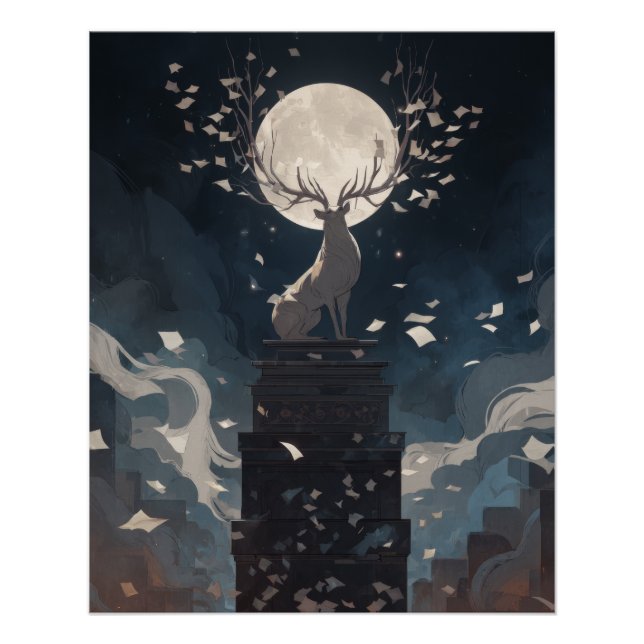 Mondlicht Baum Blüht auf Stadtturm Poster (Vorderseite)
