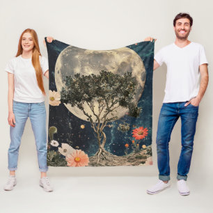 Mondlicht-Bäume und Blüten Fleecedecke