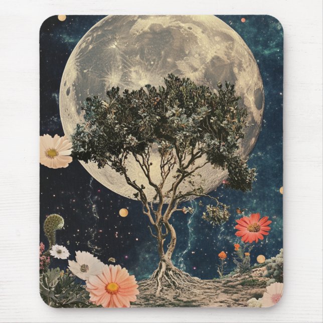 Mondlicht-Bäume und Blüten Mousepad (Vorne)