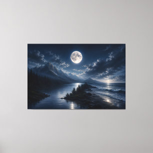 Mondlicht-Bergsee-Wandkunst Leinwand - Vollmond