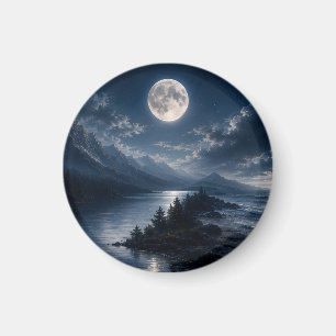 Mondlicht-Bergsee-Wandkunst-Set - Vollmond Magnet