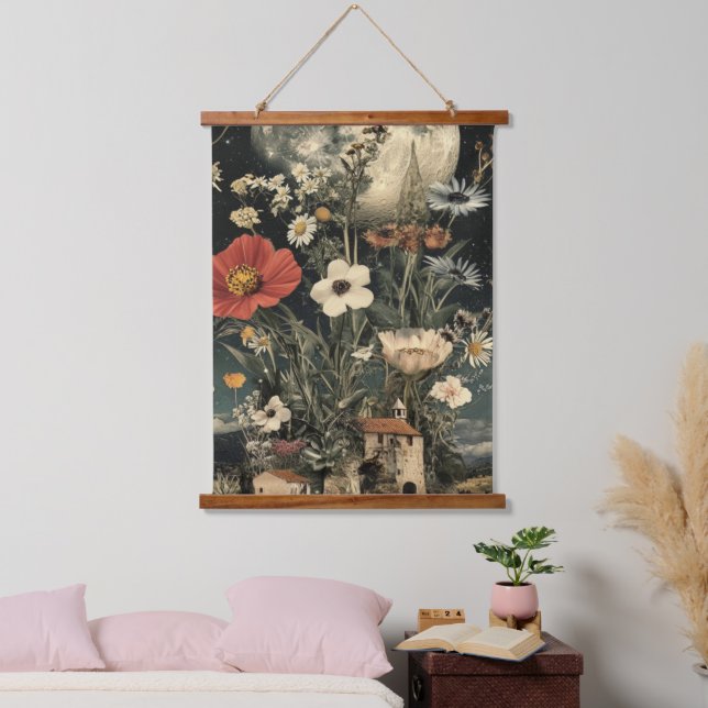 Mondlicht blüht über den rustikalen Charme Wandteppich Mit Holzrahmen (Schlafzimmer)
