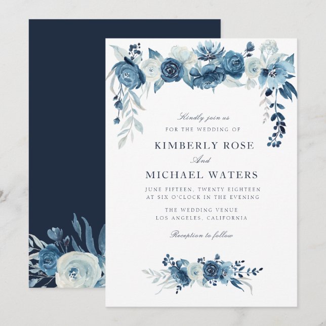 Mondlicht-Blumen-Bilderhochzeit Einladung (Vorne/Hinten)