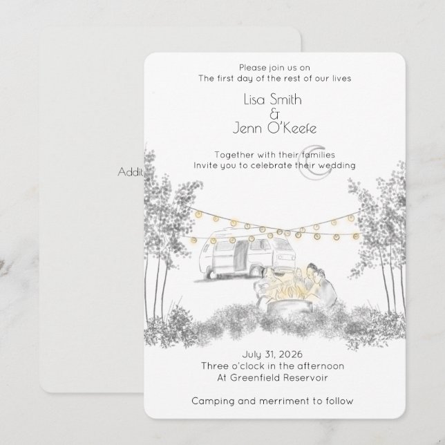 Mondlicht Camping Handgezeichnete Hochzeit Einladu Einladung (Vorne/Hinten)