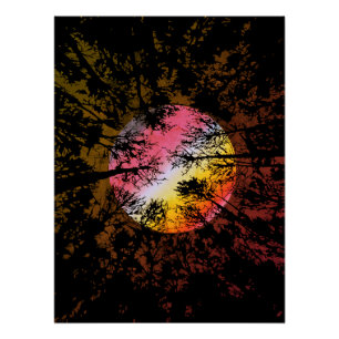 Mondlicht durch dichten Wald - farbenfroh surreal Poster