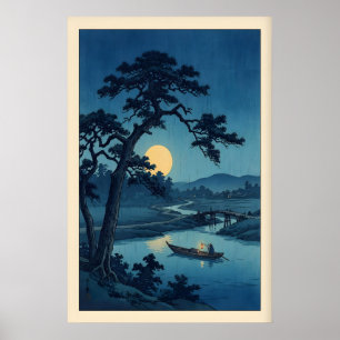Mondlicht-Flussdruck im japanischen Holzschnittsti Poster