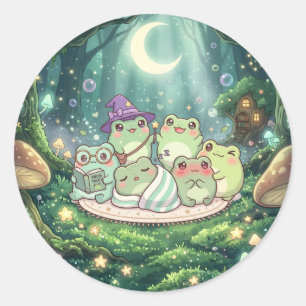 Mondlicht-Frosch-Freunde-Wald-Aufkleber Runder Aufkleber