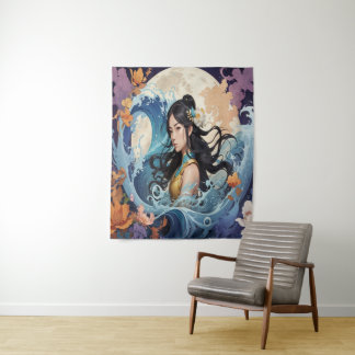 Mondlicht-Göttin – Ätherische Ozean-Fantasie-Kunst Wandteppich