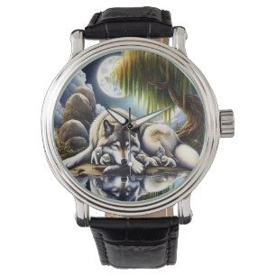 Mondlicht-Heiligkeit ein schlummernder Wolf Armbanduhr
