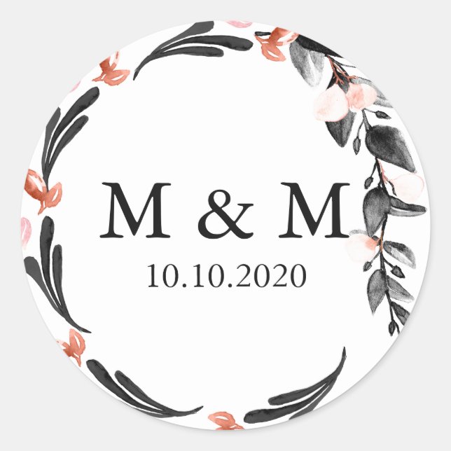 Mondlicht | Hochzeitsklassische Monogramm Runder Aufkleber (Vorderseite)