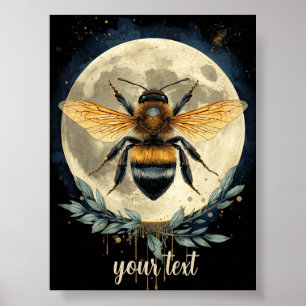 Mondlicht-Hummel-Aquarellkunst Himmlische Biene Poster