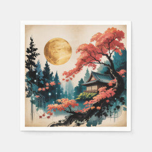 Mondlicht-Hütte Japanischer Wald Kunst (4) Serviette